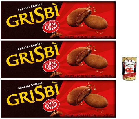 Grisbì x KitKat - Filled Biscuits with Chocolate Cream, Special Edition, 3 x 112 g - Crispy Exterior, Creamy Inside - Italian Pastry by Matilde Vicenzi + Italian Gourmet Polpa 400g