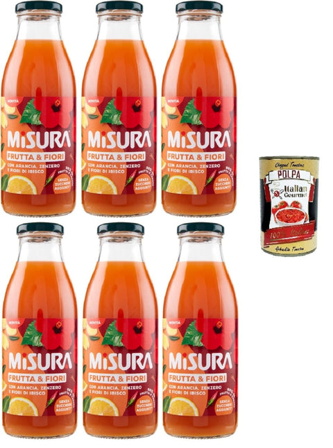 Misura Frutti & FioriArancia Zenzero e Fiori di Ibisco Orange Ginger and Hibiscus Blossoms 6 x 500 ml + Italian Gourmet Polpa 400 g