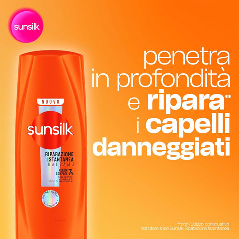 6x Sunsilk, Balsamo Riparazione Istantanea Repairing Conditioner from the first use* for Damaged Hair, Formula Enriched with 7% Repair Complex with Peptides, Vitamin C and Almond Oil, 200 ml