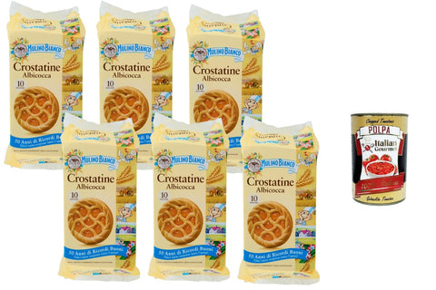 Mulino Bianco Crostatine Albicocca, Italian Apricot Tartlets from Shortcrust Pastry, 6 x 400 g (60 Individually Wrapped Snacks) without Palm Oil + Italian Gourmet Polpa