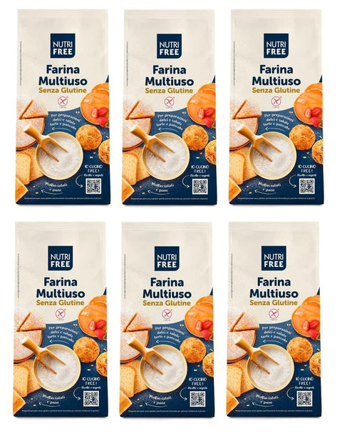 Nutri Free Farina Multiuso Multiuso Multi-Purpose Flour Lactose and Milk Protein Free Gluten Free 1 kg Pack Ideal for Sweet and Savoury Pack of 6