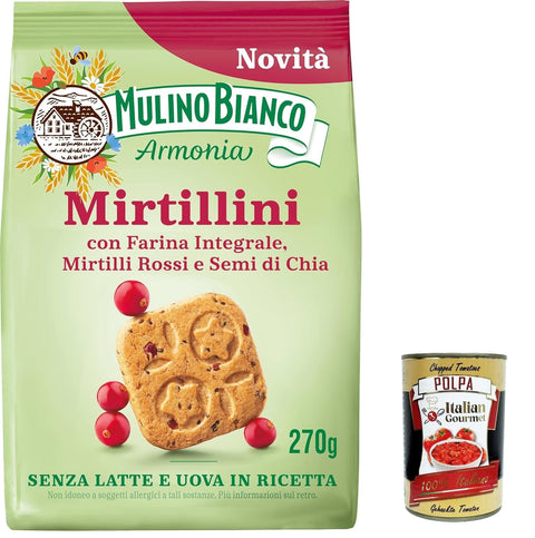 3 x Mulino Bianco Mirtillini, red blueberries and chia seeds, rich in vitamin E, without milk and eggs in the recipe, pack 270 g + Italian gourmet polpa 400 g