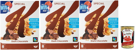 Special K Dark Chocolate, Cereals Dark Chocolate Rice Flakes Whole Grain Wheat and Barley with Vitamins and Minerals with Chocolate Curls 3 x 290 g Grain Flakes + Italian Gourmet Polpa 400 g