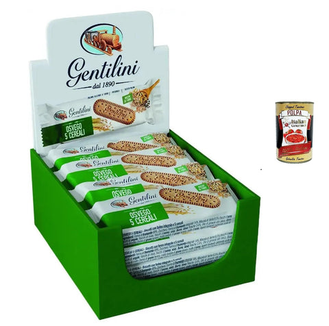 Gentilini Osvego ai 5 Cereali 12 x 27 g, 5 Cereal Biscuits Box 12 x 27 g + Italian Gourmet Polpa 400 g