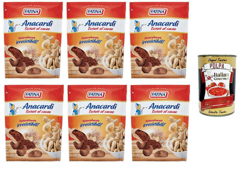Fatina- Anacardi Tostati al Cacao Roasted Cashew Nuts with Cocoa 6 x 130 g + Italian Gourmet Polpa 400 g