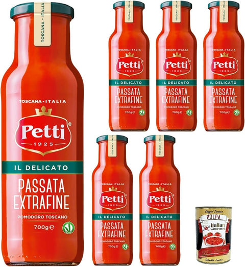 Petti Il Delicato, Passata di Pomodoro Extra Fine Tomato Puree 6 x 700 g + Italian Gourmet Polpa 400 g
