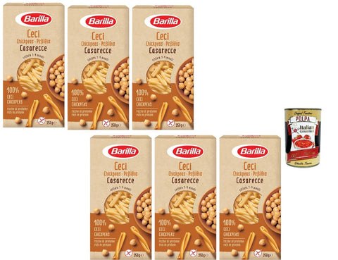 Barilla Ceci Casarecce Chickpeas Pasta Gluten Free 6 x 250 g Protein Rich Fibre Source Mediterranean Cuisine Vegan - Healthy Alternative + Italian Gourmet Polpa