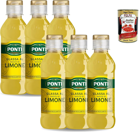 Ponti Gastronomic Glaze with Lemon Juice, Creamy and Refreshing, Ideal for Flavouring Meat, Fish and Fruit Salad Dishes, 100% in Italy, 6 x 220 g + Italian Gourmet Polpa 400 g