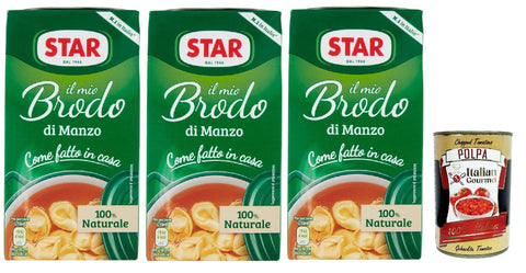 Star Il Mio Brodo Manzo, 3 x 500 ml, Ready Made Liquid Broth, 100% Natural, No Preservatives, Gluten-Free and Added Glutamate-Free + Italian Gourmet Polpa 400 g