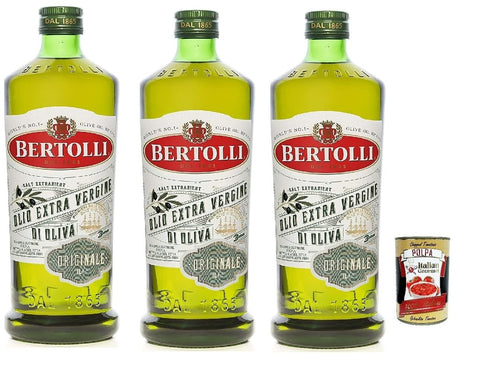 Bertolli Extra Original Virgin Olive Oil Pack of 3 x 1000 ml + Italian Gourmet Polpa