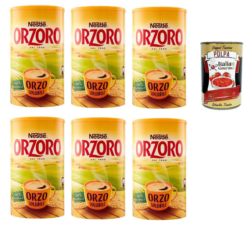 Nestle Orzoro Orzo Solubile Instant Soluble Barley Grain Coffee 6 x 200 g + Italian Gourmet Polpa 400 g