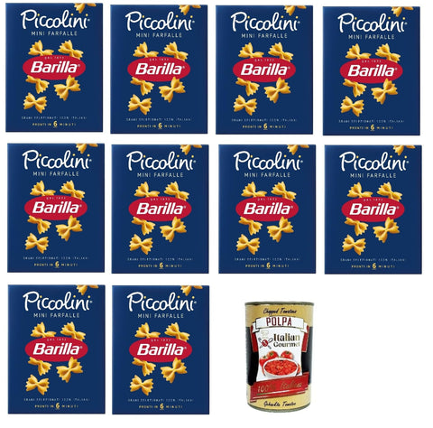 10 x Pasta Barilla Mini Farfalle, 100% Italian Pasta, 500 g Pack + Italian Gourmet Polpa 400 g