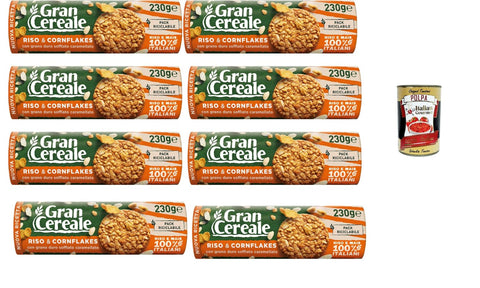 GranCereale Riso & Cornflakes 8 x 230 g | Crispy Biscuits with Rice Corn & Caramelised Durum Wheat Semolina - 100% Italian Ingredients - Recyclable Pack 1.84 kg + Italian Gourmet Polpa