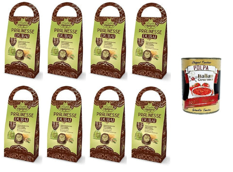 Crispo Pralinesse Dubai Style Oriental Luxury in Chocolate Form - Finest Chocolate with Pistachio and Kadayif Filling 8 x 150 g + Italian Gourmet Polpa 400 g