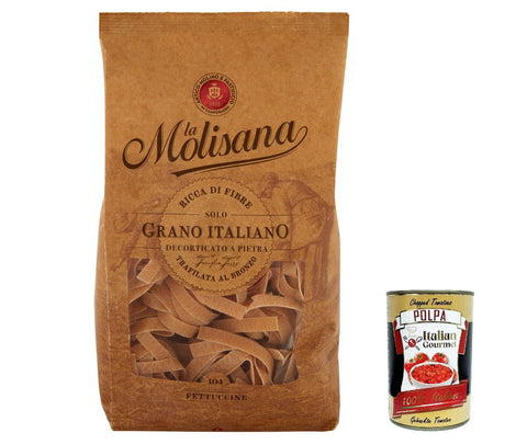 12 x Pasta La Molisana Fettuccine n. 104 Integral Whole Grain Pasta Short Noodles, Only Italian Wheat - 500 g + Italian Gourmet P0lpa 400 g