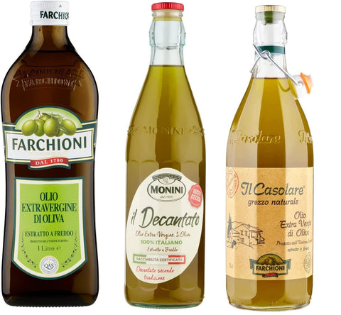 Farchioni Classico Extra Virgin Olive Oil Test Pack 1 Litre Il Casolare Grezzo 1 Litre Il Decantato 750 ml + Italian Gourmet Polpa 400 g