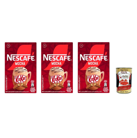NESCAFÉ KitKat Mocha, Instant Coffee with Milk and Cocoa, 3 Packs of 7 Bags x 21 g + Italian Gouret Polpa 400 g