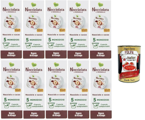 Rigoni D'asiago Nocciolata L'originale Nocciola e Cacao 5 monodosi Nocciolata The Original of Hazelnut and Cocoa, 5 Single Doses 10 x 100 g + Italian Gourmet Polpa di Pomodoro 400 g