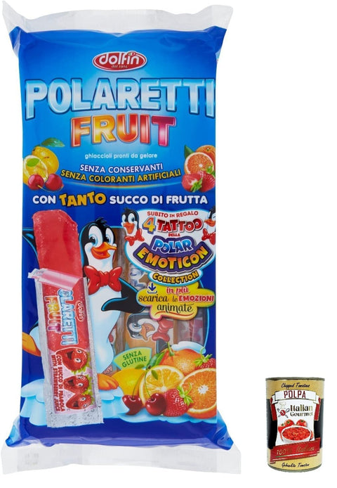 12 x Dolfin Polaretti Fruit Ice Lolly for Freezing with Fruit Flavour 400 ml + Italian Gourmet Polpa 400 g