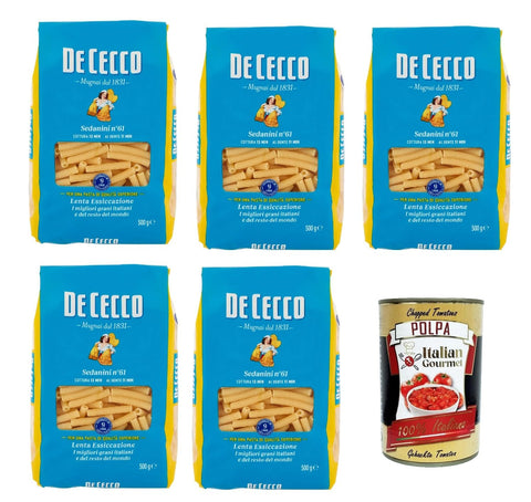 De Cecco Sedanini N°61, 100% Italian Pasta Pasta, 5 x 500 g + Italian Gourmet Polpa 400 g