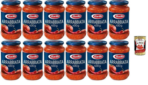 Barilla Arrabbiata Tomato Sauce with Chili, 400 g Jars, Pack of 12 + Italian Gourmet Polpa 400 g