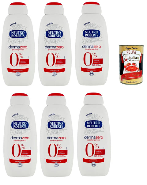 Neutro Roberts dermazero ipoallergenico Bagnodoccia, Body Bath, Moisturising and Wrapping Formula, with Pure Glycerine Oil, 6 x 450 ml + Italian Gourmet Polpa 400 g