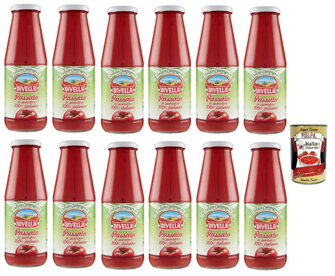 Divella Delizie Campagnole Passata di Pomodoro Tomato Paste Tomato Sauce 100% Italian 680g + Italian Gourmet Polpa 400g Pack of 12