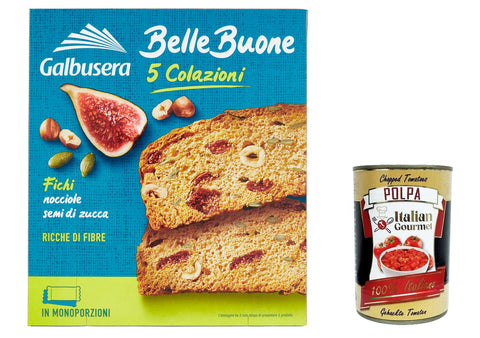 3 x Galbusera Belle Buone Fette Spesse con fichi nocciole e semi di zucca snacks with figs, hazelnuts and pumpkin seeds 200 g (5 x 40 g) + Italian Gourmet polpa 400 g