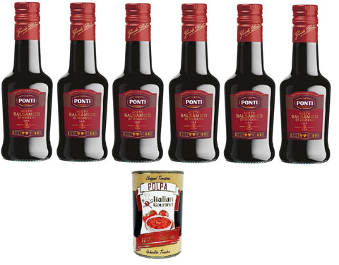 Ponti Aceto Balsamic Modena Etichetta Rossa, Balsamic Vinegar from Modena Red Label, 6 x 250 ml + Italian Gourmet Polpa 400 g