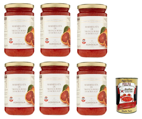 Agrisicilia Marmellata di "Arancia Rossa di Sicilia I.G.P.", Red Orange Jam of Sicily I.G.P., jam jam, 6 x 360 g + Italian Gourmet polpa 400 g