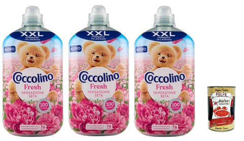 Coccolino Fabric Softener XXL, Fresh Silky Feel, Concentrated Fabric Softener, 76 Washes, 3 x 1750 ml + Italian Gourmet Polpa 400 g