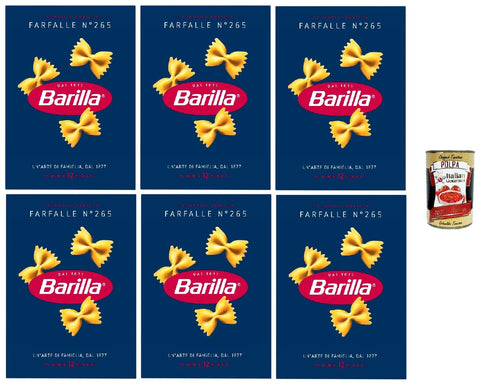 Barilla Farfalle N.265 – 6 x 500 g Loop Pasta Made of Durum Wheat Semolina, Ideal for Sauces & Salads, al Dente in 12 Minutes, Made in Italy + Italian Gourmet Polpa
