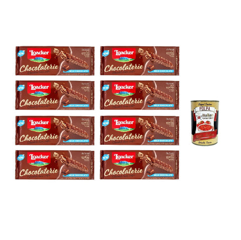 Loacker Chocolaterie Milk Chocolate 118 g Scented Waffles with Chocolate Cream Covered with Milk Chocolate 8 x 118 g + Italian Gourmet Polpa 400 g