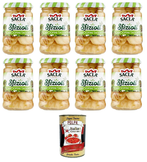 Saclà Sfiziolì Carciofini Tagliati Cut Artichokes 8 x 205 g + Italian Gourmet Polpa 400 g