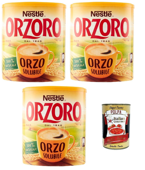 Orzoro Orzo Preparato Solubile, Orzo Instant Soluble Barley Grain Coffee, Replacement of Coffee, 3 x 120 g + Italian Gourmet Polpa 400 g