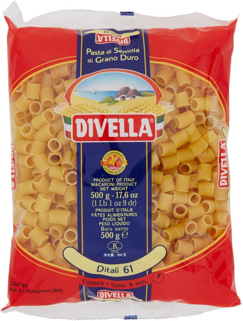 Divella Ditali N. 61 Durum Wheat Semolina Pasta, Italian Pasta, 500 g Pack + Italian Gourmet Polpa di Pomodoro 400 g Tub, Pack of 10