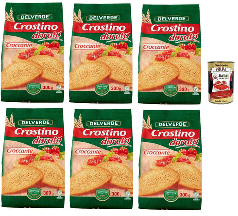 Delverde Crostino Dorato Croccante Crispy Golden Crouton Snacks 6 x 300 g + Italian Gourmet Polpa 400 g