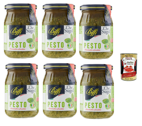 6 x Biffi Pesto alla Genovese, 100% Vegetal, Pesto with Basil, 190 g Sauce Sauce + Italian Gourmet Polpa 400 g