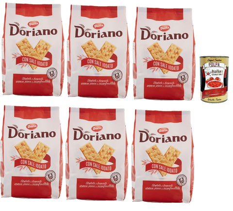 Doria Cracker Doriano con Sale Iodato, Crackers Salati Salt Pastry Salted Biscuits 6 x 700 g + Italian Gourmet Polpa 400 g