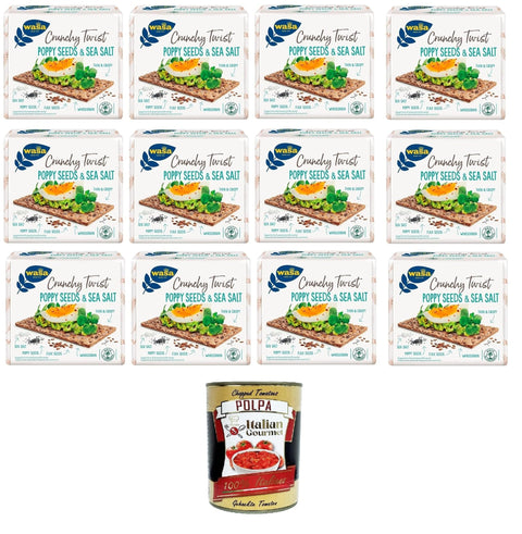 Wasa Crunchy Twist Poppy Seeds & Sea Salt, Fibre-Rich Whole Grain Cracker with Rye Flour, Linseed, Poppy Seeds and Sea Salt, 12 x 245 g + Free Italian Gourmet Polpa di Pomodoro 400 g Tin