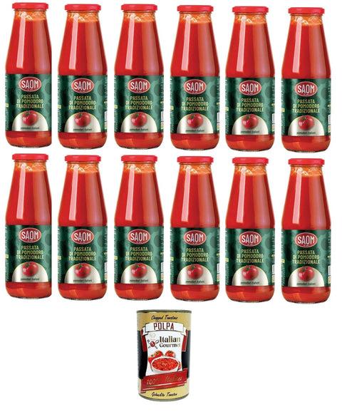 Saom Passata di Pomodoro Traditional Classica 680 g in Vetro Traditional Classic Tomato Puree 680 g in Glass 12 x 680 g + Italian Gourmet Polpa 400 g