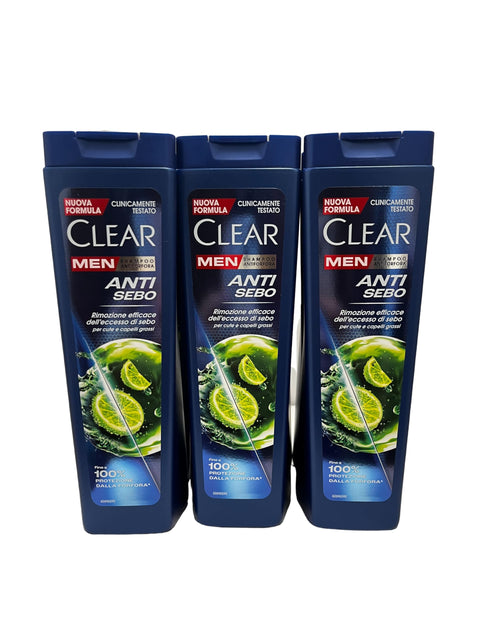 6x Clear Men Anti Sebum Anti-Dandruff Shampoo with Lemon Extracts for Oily Hair – 6 Bottles of 225 ml