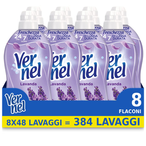 Vernel Lavender Concentrated Fabric Softener, Fragrant, Intense Freshness and Softness, 8 x 48 Washes, Total 368 Washes