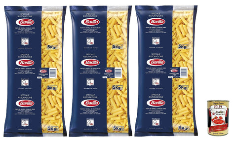 Barilla Durum Wheat Pasta Tortiglioni n. 83 – Pack of 3 (3 x 5 kg) + Italian Gourmet Polpa 400 g
