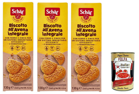 Schar Biscotto all'Avena integrale con Ferro e Zinco per un Sistema Immunitario Efficiente Whole Grain Oatmeal Biscuits with Iron and Zinc for an Efficient Immune System 3 x 130 g + Italian Gourmet