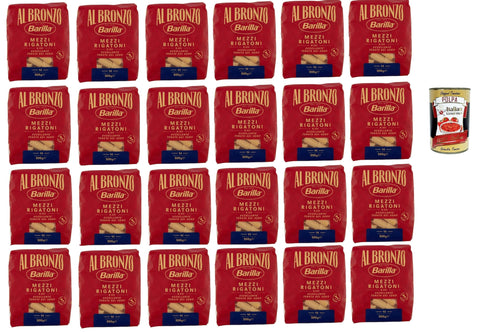 Barilla Al Bronzo Mezzi Rigatoni 24 x 500 g - 12 kg Storage Pack with Rough Bronze Texture for Perfect Sauce Content, Boil-Stable Al Dente, 100% Durum Wheat Semolina - Original from Italy + Italian