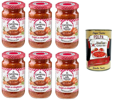 Le Conserve della Nonna Sugo Ragù di Cinghiale Wild Boar Ragù Sauce 6 x 190 g + Italian Gourmet Polpa 400 g