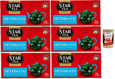 Star Tea Thè Deteinato, the Decaffeinated Black Tea, 25 Filters, a Fine Blend with Selected Harvested Leaves, 6 x 37.5 g + Italian Gourmet Polpa 400 g