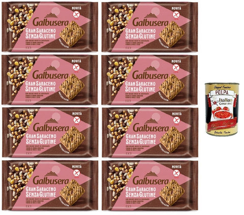 Galbusera Biscotti GranSaraceno Gluten Free 8 x 260 g - With Chocolate Drops, Delicious Like the Original, Simply Gluten Free + Italian Gourmet Polpa 400 g