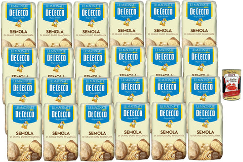 De Cecco Semola di Grano Duro Rimacinata 24 x 1 kg | Italian Durum Wheat Semolina for Pasta, Bread & Pizza, Long Dough Guide + Italian Gourmet Polpa